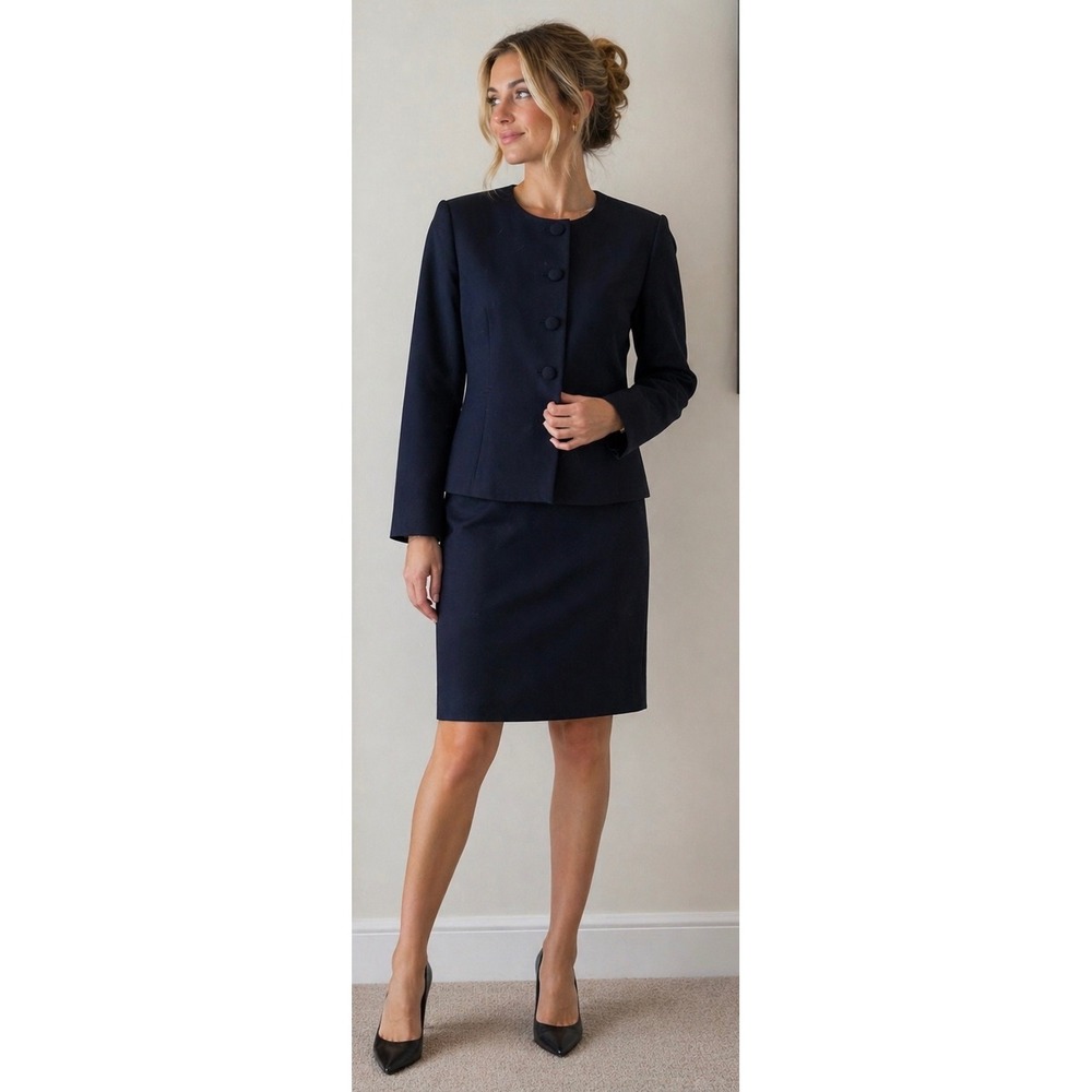Pendleton Navy Blue 100% Virgin Wool Skirt Suit Set Made in USA Size 18W